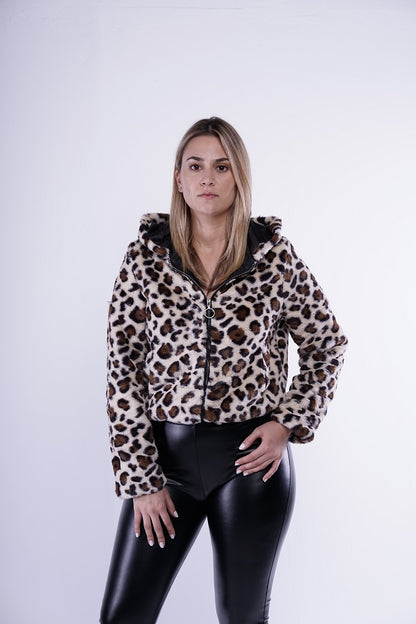 LEOPARD FAUX FUR JACKET