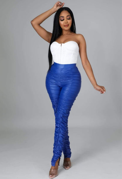 "LAYERED LEATHER" LEGGINGS (BLUE)
