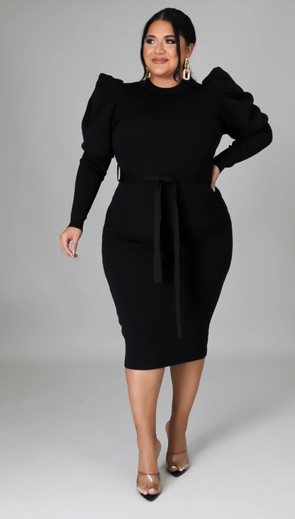 "PUFFY SLEEVE" SWEATER DRESS (S - 2X)