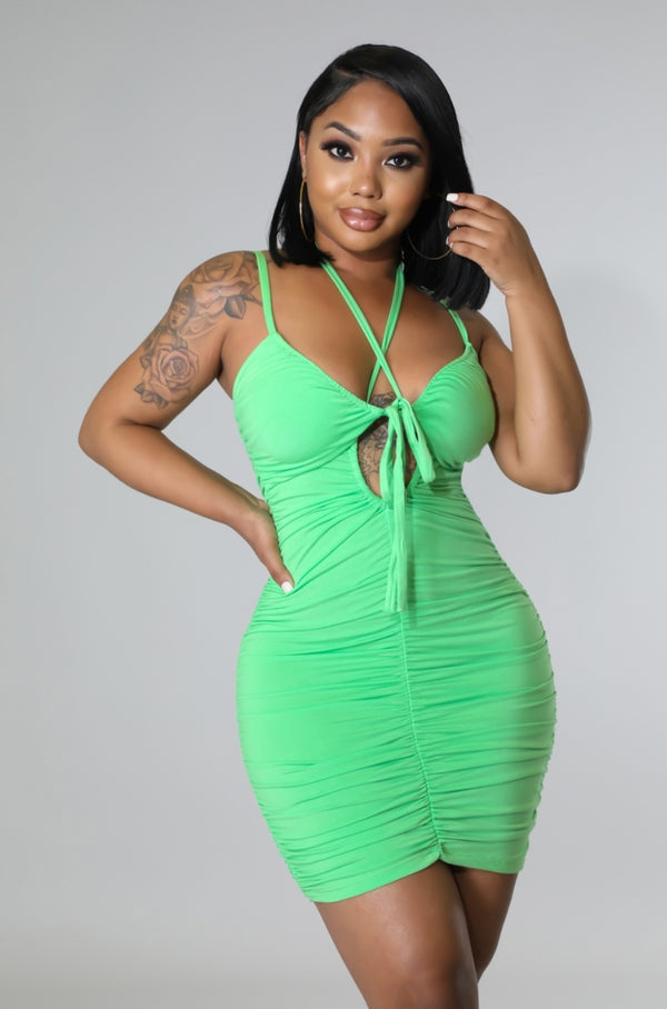 "FEELING MYSELF" DRESS  (LIME)