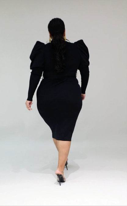 "PUFFY SLEEVE" SWEATER DRESS (S - 2X)