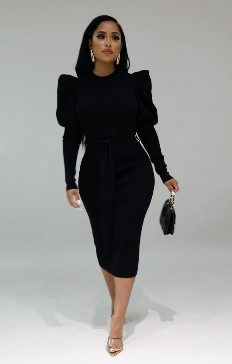 "PUFFY SLEEVE" SWEATER DRESS (S - 2X)